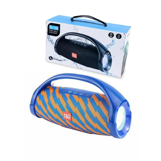 T&G MINI WATERPROOF WIRELESS BLUETOOTH SPEAKER TG-136 FM/AUX/USB LED LIGHT ORANGE BLUE